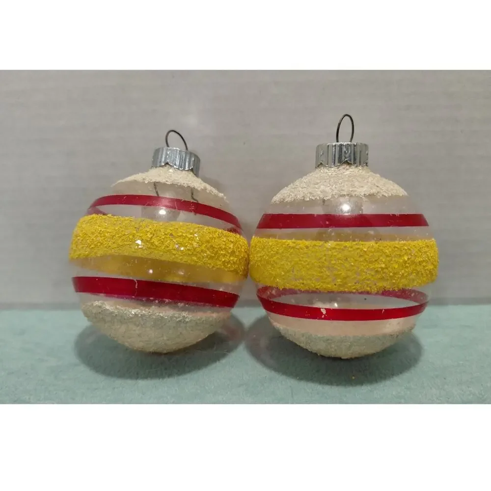 Vintage Shiny Brite Unsilvered Glass Christmas Ornament Mica Striped Made in USA